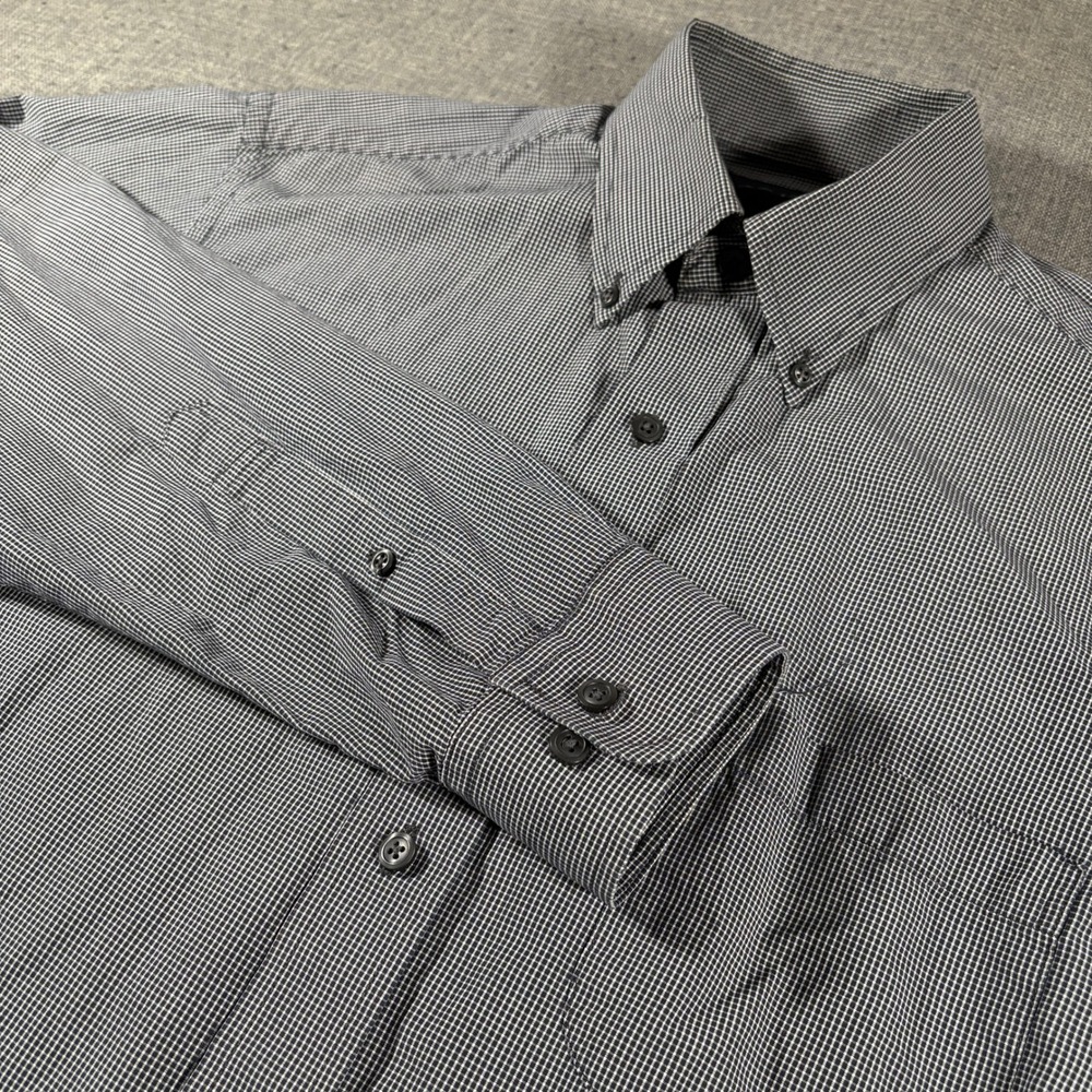 Brooks Brothers Button Down Shirt Mens Medium Navy White Micro Check Cotton LS